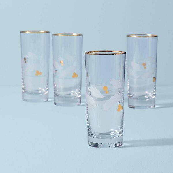 Holiday Gold-Rim Highball Glasses, Set of 4