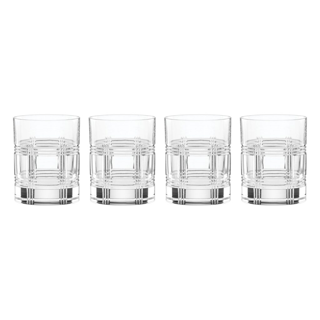 Plaid-Cut Double Old Fashioned Glasses, Set of 4