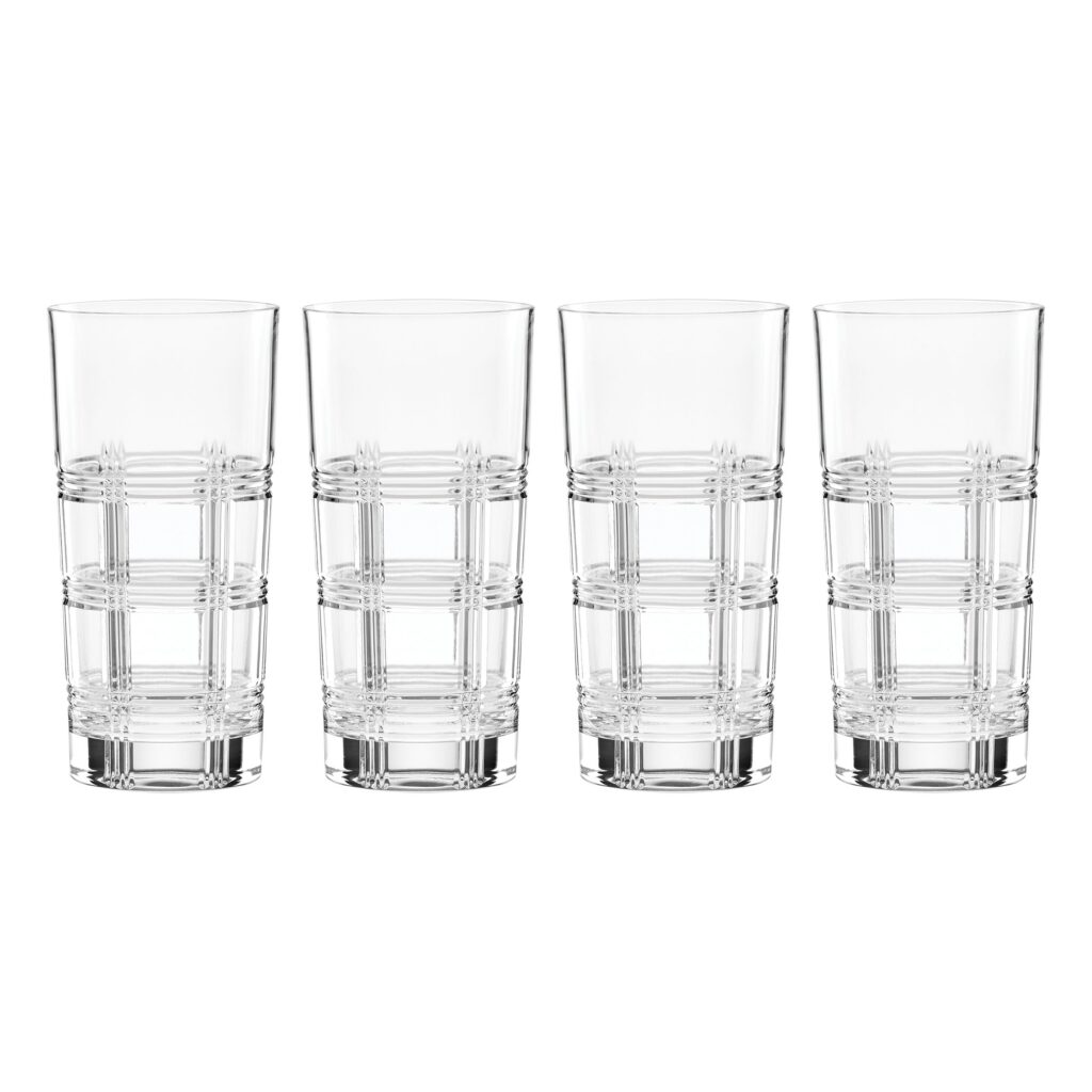 Plaid-Cut Highball Glasses, Set of 4