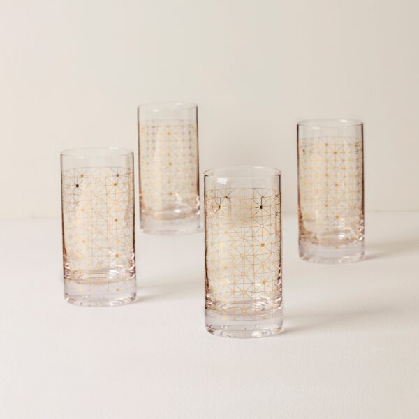 Gold Geometric Highball Glasses, Set of 4
