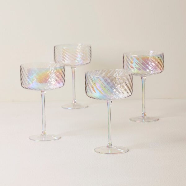 Iridescent Rainbow Coupe Glasses, Set of 4